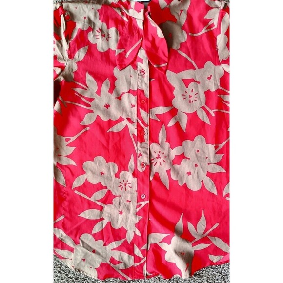 Vintage The Villager Blouse Button Up With Neck Tie Size 10 Red Floral Print - Picture 6 of 6